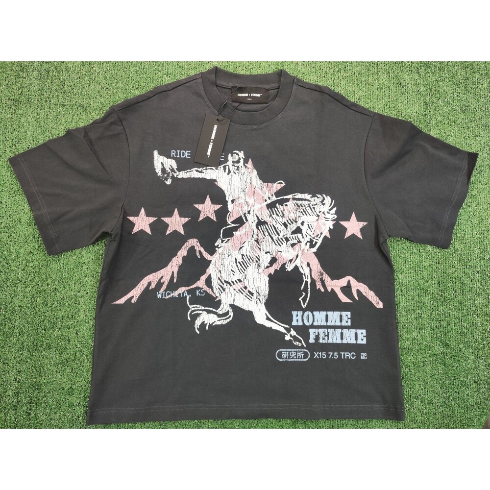 Homme + Femme Men's Ride Or Die Cropped Black Tee Size Small